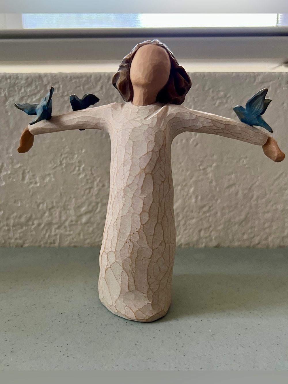 Willow Tree Happiness Angel Figurine with Blue Birds - Beige